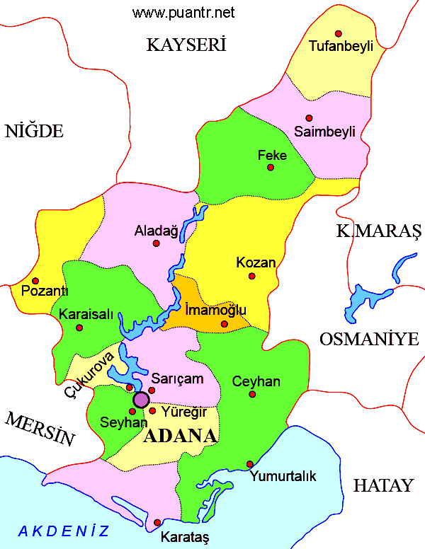 Adana ilçeleri liseleri haritası