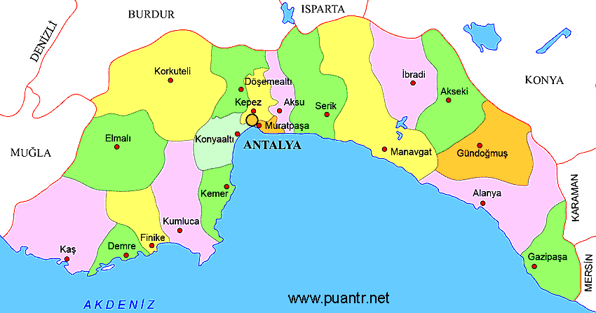 Antalya ilçeleri liseleri haritası