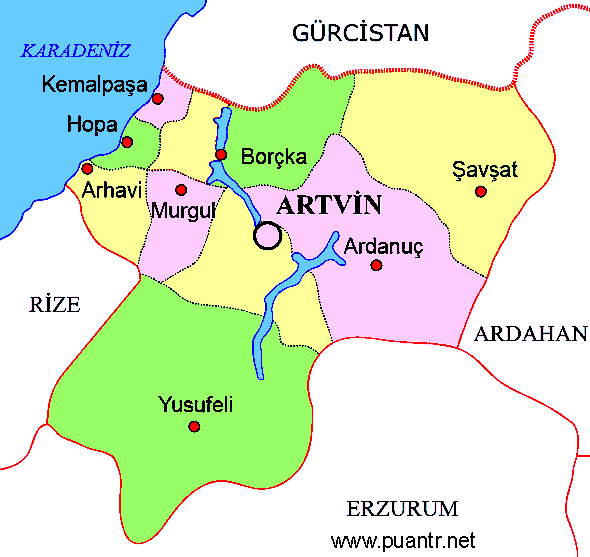 Artvin ilçeleri haritası