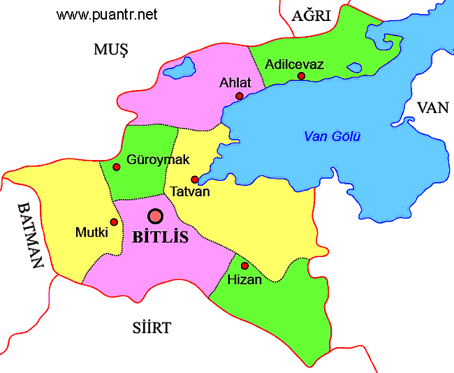 Bitlis ilçeleri liseleri haritası