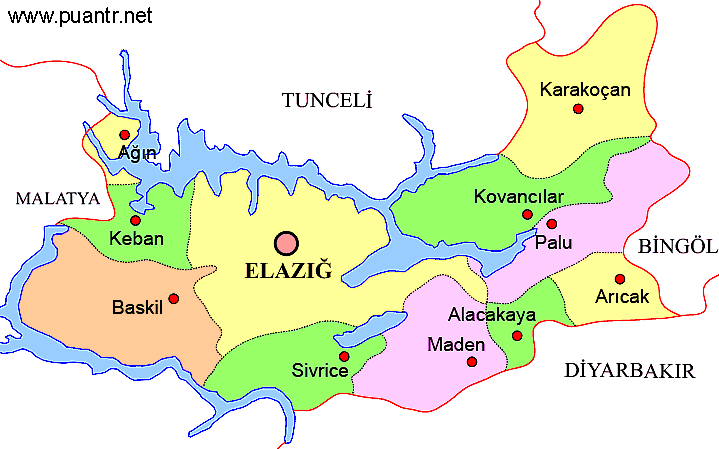 Elazığ ilçeleri haritası