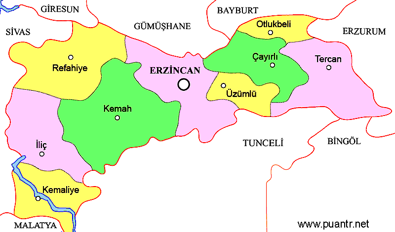 Erzincan ilçeleri liseleri haritası