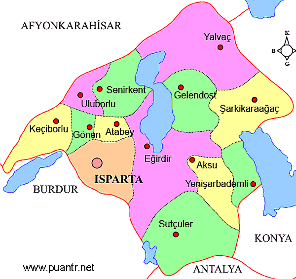 Isparta ilçeleri liseleri haritası