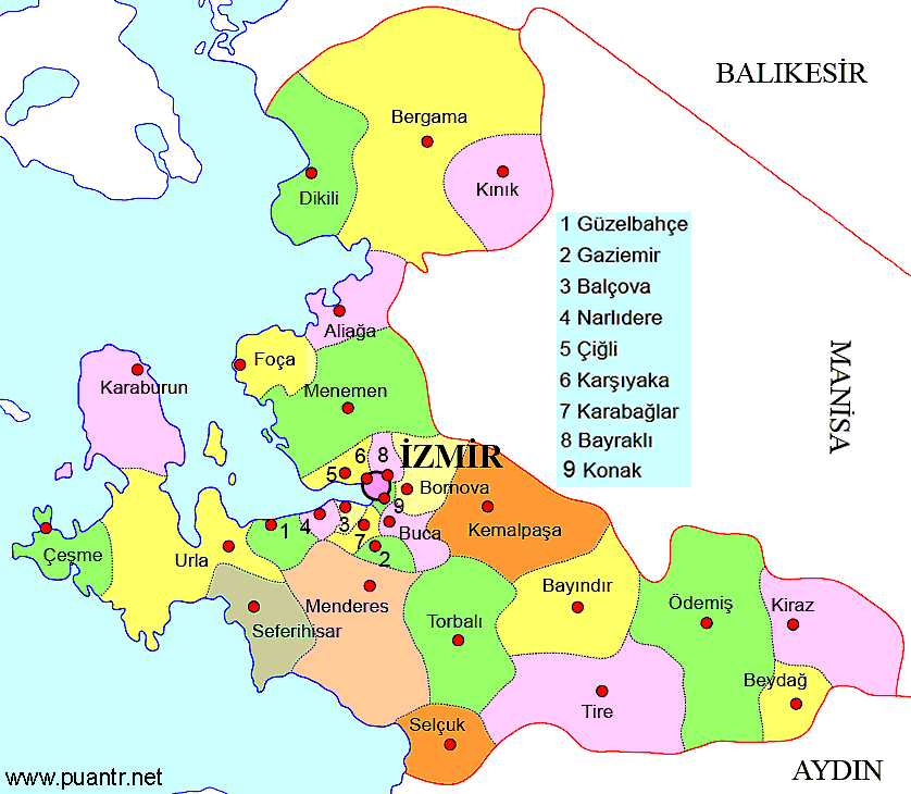 İzmir ilçeleri liseleri haritası