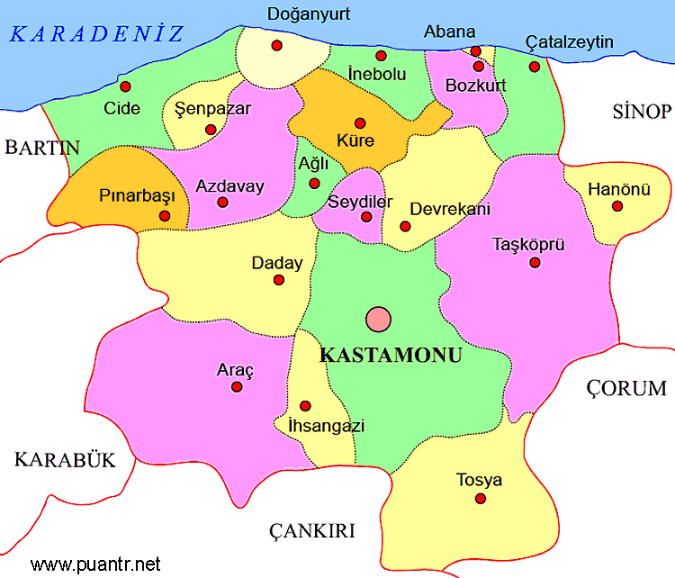 Kastamonu ilçeleri liseleri haritası