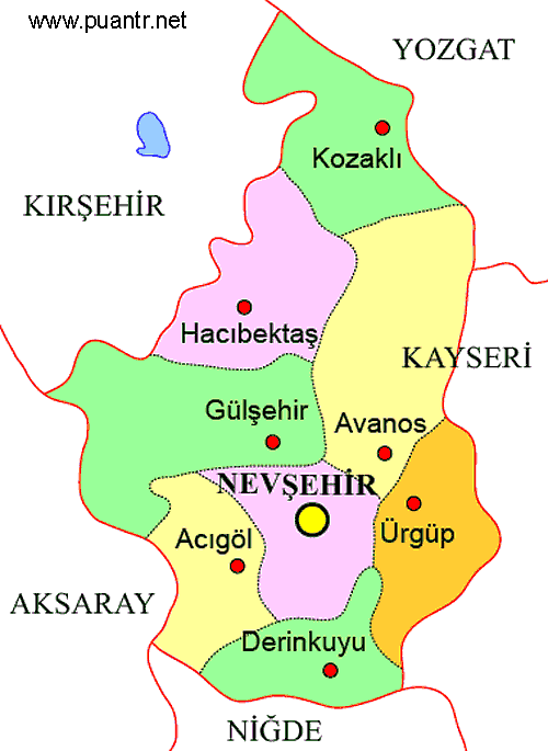 Nevşehir ilçeleri liseleri haritası