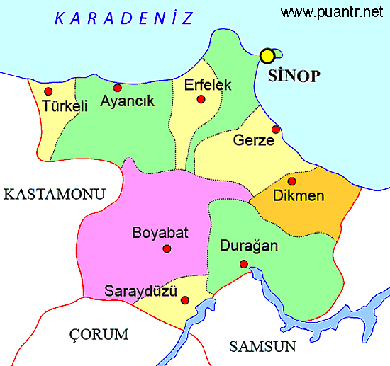 Sinop ilçeleri liseleri haritası