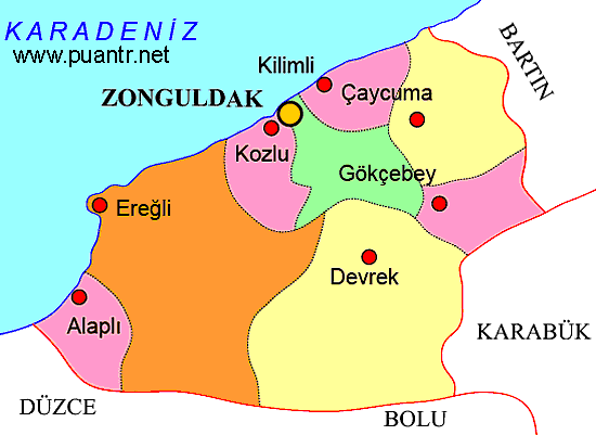 Zonguldak ilçeleri liseleri haritası